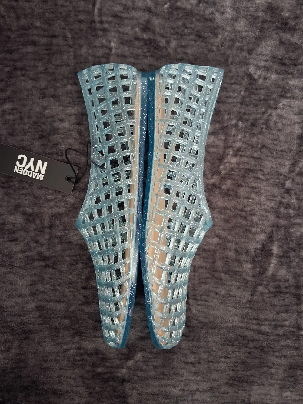 NWT Madden NYC Blue Glitter Jelly Shoes Slip-On  Flats Closed Toe Girls Size 4